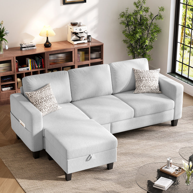 Canapé rembourré de 78 po avec repose-pieds avec rangement, Blanc