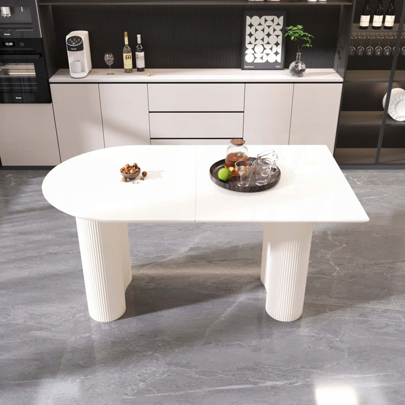 Table de salle à manger de style crème 63 "avec table d'appoint irrégulière 63"