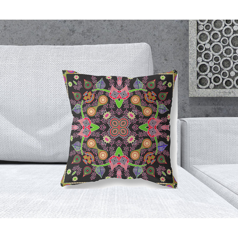 Coussin 18 po x 18 po, Noir / rose