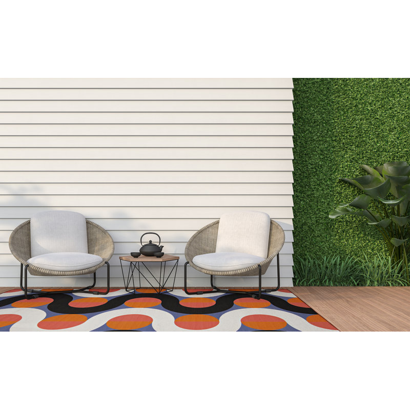 Kivett Modern Abstract Orand and Black Indoor Outdoor Machine Washable Area Rug, Rectangle 7' x 9'