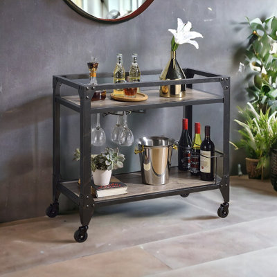 Jorgensen Rectangular Bar Cart in Rustic Oak and Charcoal