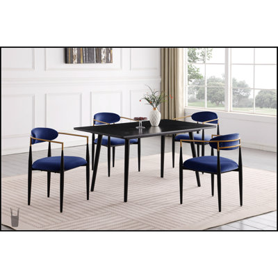 Modern Contemporary 5Pc Dining Set With White Sintered Stone Table And Blue Fabric Upholstered Chairs, Stylish And Durable Furniture