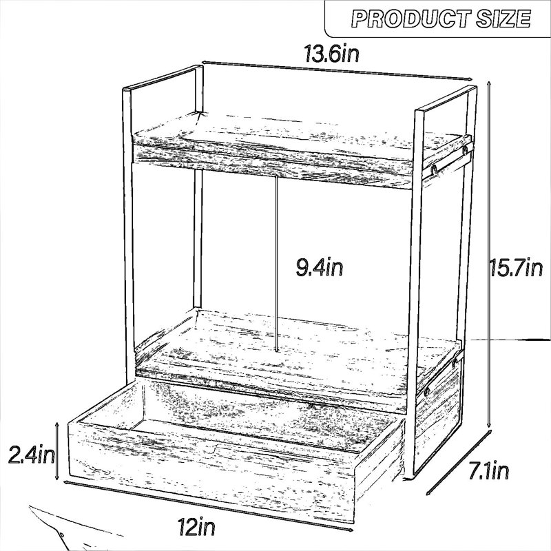Organisateur de comptoir de salle de bain à 2 niveaux avec tiroir, plateau de meuble-lavabo en bois massif pour le rangement des cosmétiques, salle de bain et comptoir de cuisine