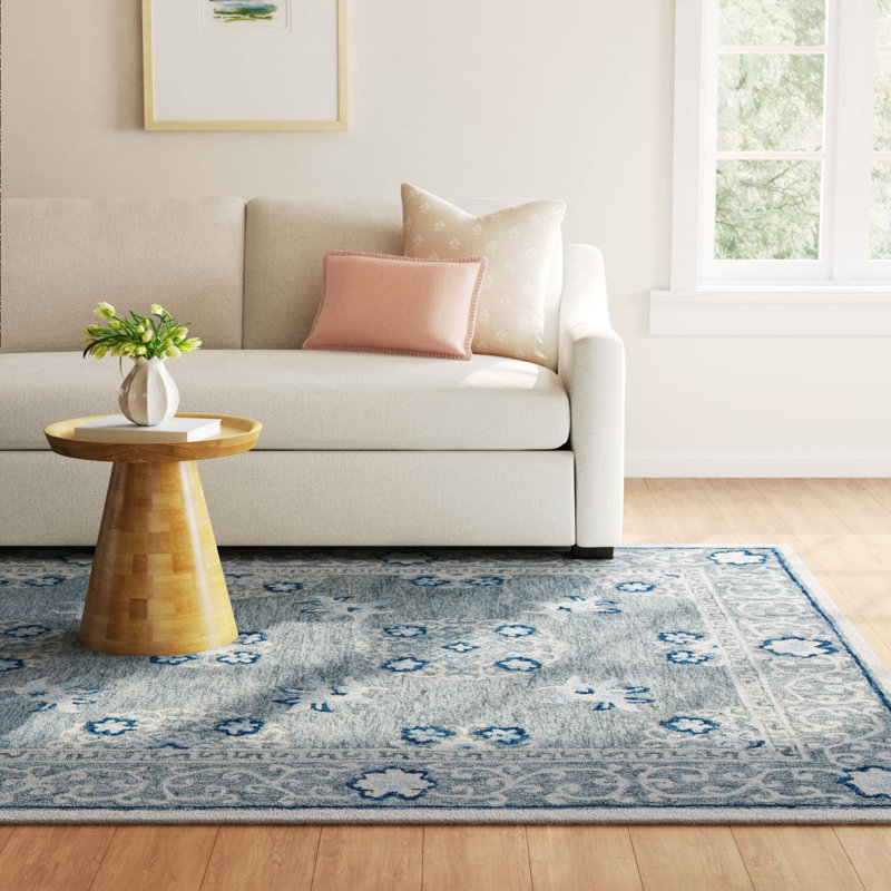Akins Oriental Handmade Tufted Wool Gray/Ivory Area Rug, Rectangle 3' x 5'