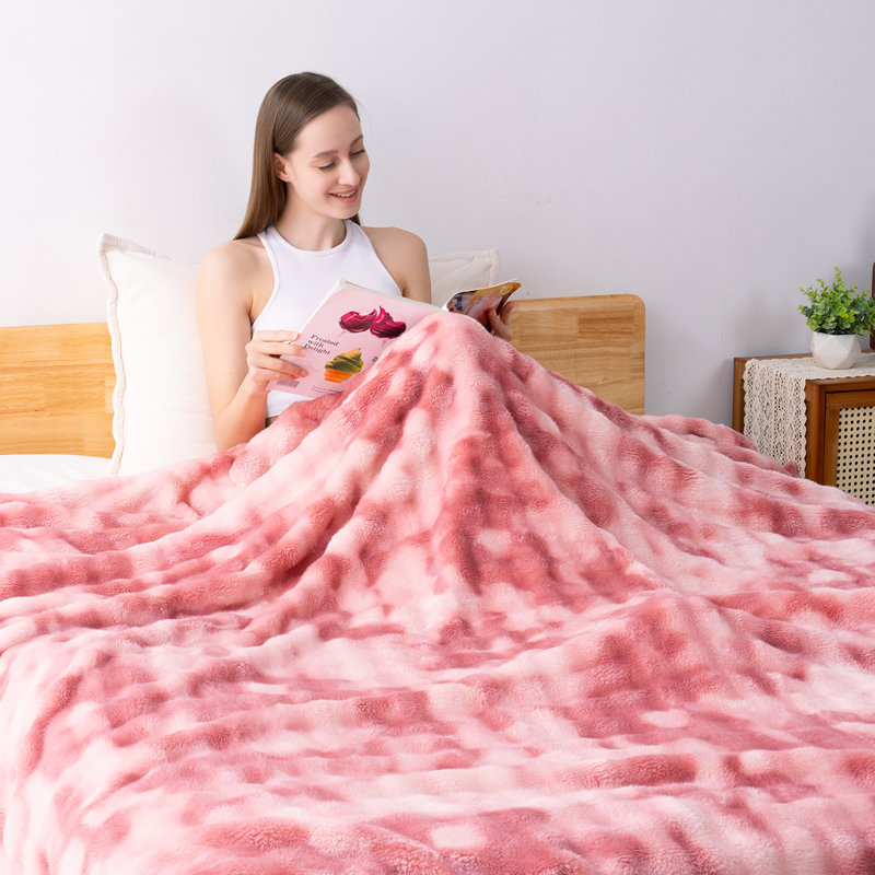 Faux Rabbit Fur Blanket Machine Woven Throw Blanket, 274x228, Pink