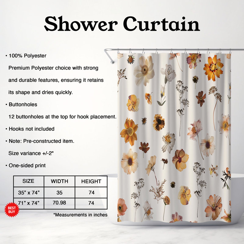 Rideau de douche naturel 1 pièce, H 74 po x l 71 po