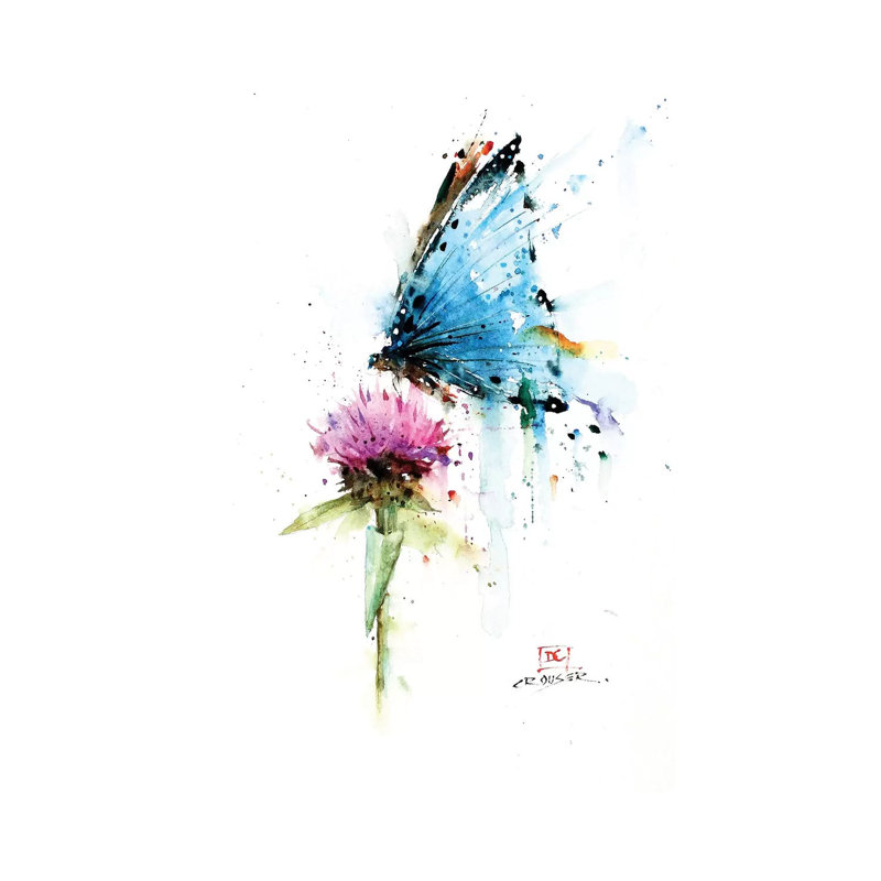 Butterfly & Thistle by Dean Crouser - Wrapped Canvas Painting, 66.04 cm H x 45.72 cm W x 3.175 cm D