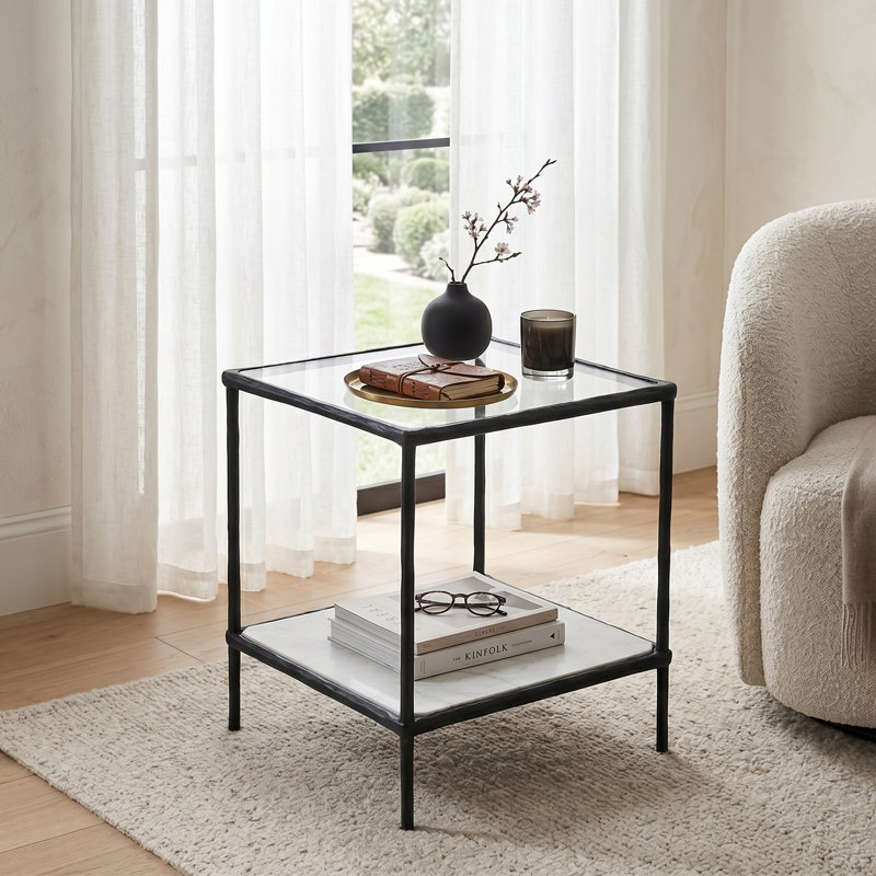Glass Top End Table, Black