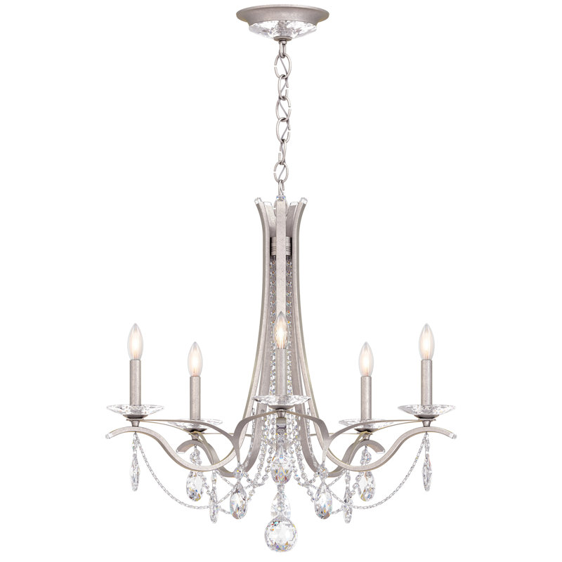 Vesca 5 Light 29in x 27in Chandelier in Heirloom Gold with Clear Radiance Crystals, Czech, Antique Silver, Antique Silver