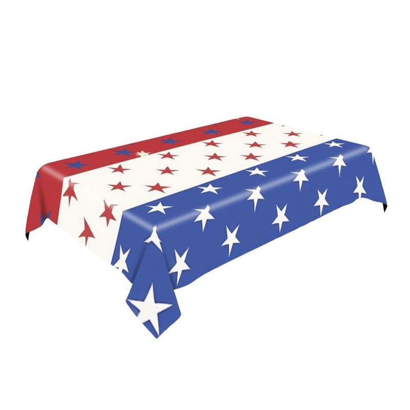 Red White Blue Stripe Star Tablecloth 60" x 120" for Memorial Day Brunch & BBQ