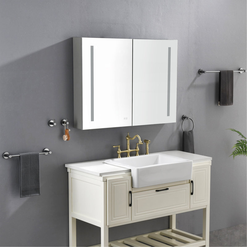 40 X 30 Inch LED Lighted Bathroom Medicine Cabinet With Mirror, Sockets, Dimmable, Anti-Fog
