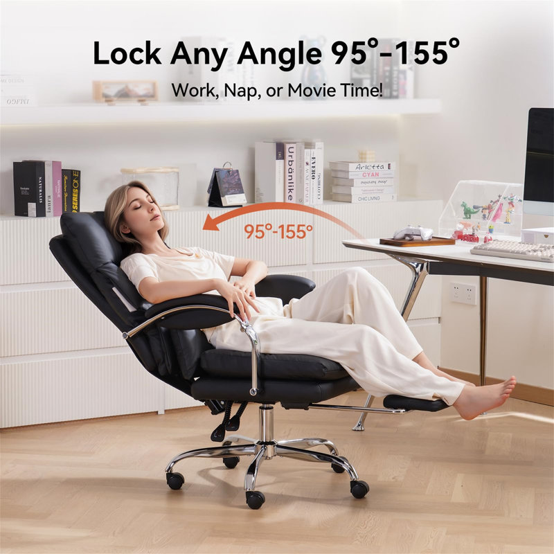 Office Desk Chairs With Foot Rest, Fully Reclining Ergonomic Executive Office Chair With Armrests, High Back Comfy Swivel Computer Chair With Wheels And Lumbar Support