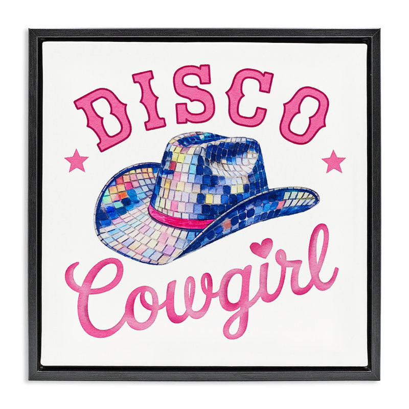 Cadre flottant Disco Cowgirl & Hat, design par Amanda Greenwood, H 25 po x l 25 po, Cadre flottant noir de jais