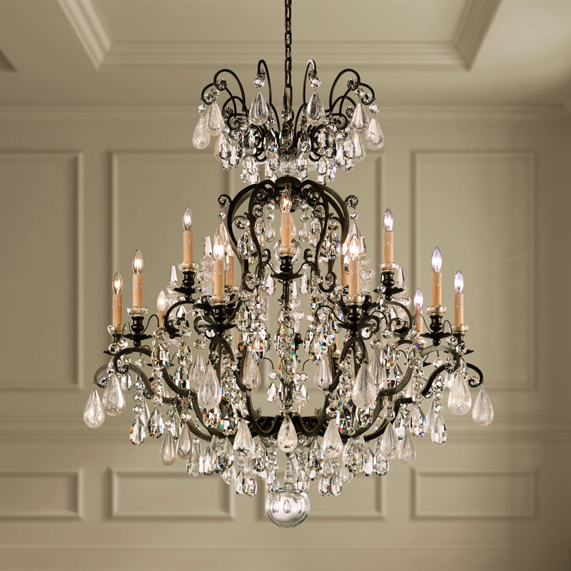 Renaissance 16 - Light Glass Chandelier, Antique Pewter, Clear Rock Crystal