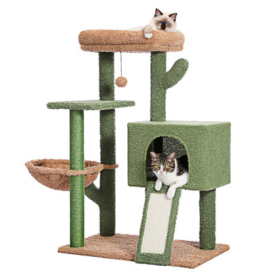 Tour à chat 41 pouces avec poteau à griffes recouvert de sisal et condo confortable pour chats d'intérieur, support pour chat avec perchoir moelleux et hamac doux pour maison de jeu à plusieurs niveaux