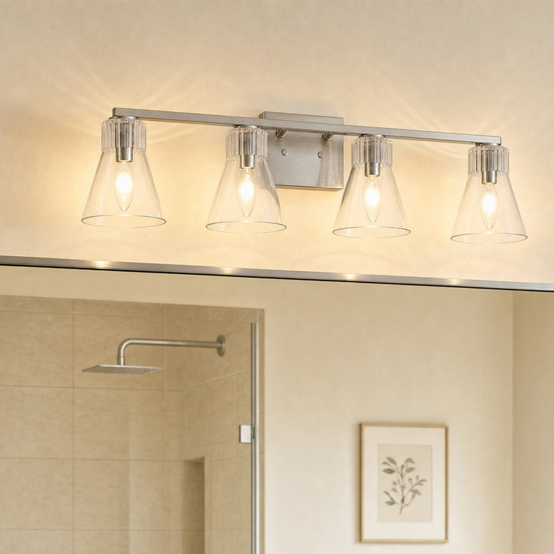 Éclairage pour meuble-lavabo Billie Modern, Nickel satiné, 4 lumières