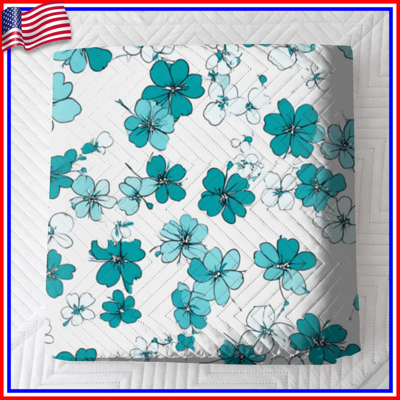 Couvre-lit matelassé à motif floral turquoise toutes tailles, Très grand lit