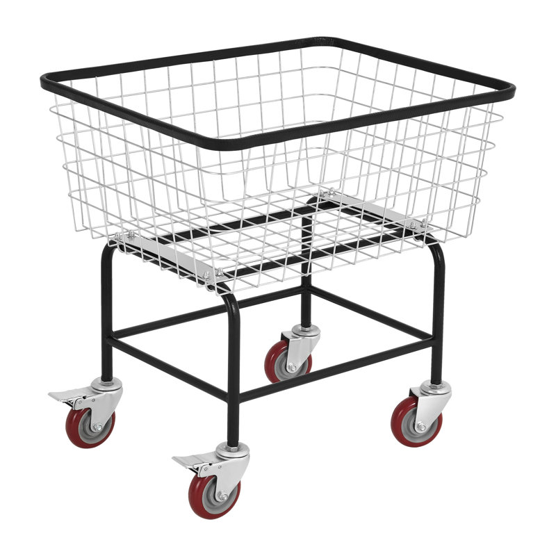 Metal Laundry Cart with Wheels, Silver