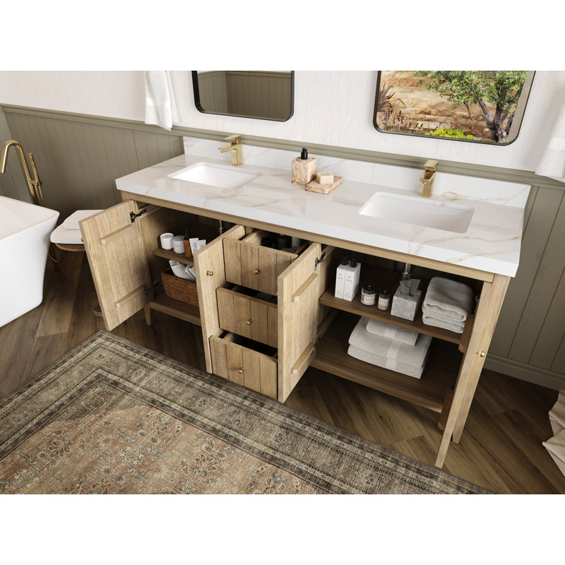 Teck d'Atlanta 72 po X P 22 po De salle de bain à double lavabo gris clair Quartz, Calacatta Laza