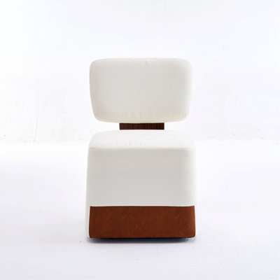 Wooden Frame Accent Chair, Upholstered Armless Dining Chair with Casters