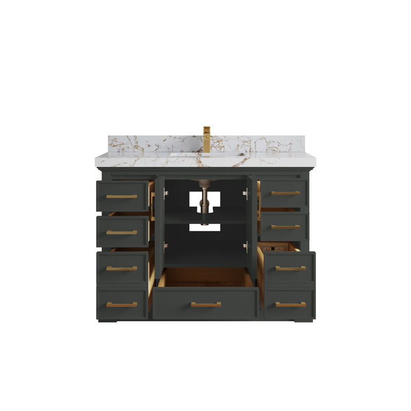Ensemble de meuble-lavabo simple 48 po avec plateau Charlotte, Doré Viola