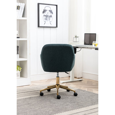 Chaise de bureau avec fonction pivotante à 360 °, hauteur réglable, pieds en métal doré, roue universelle, tissu de style moderne pour chaise à hauteur intérieure