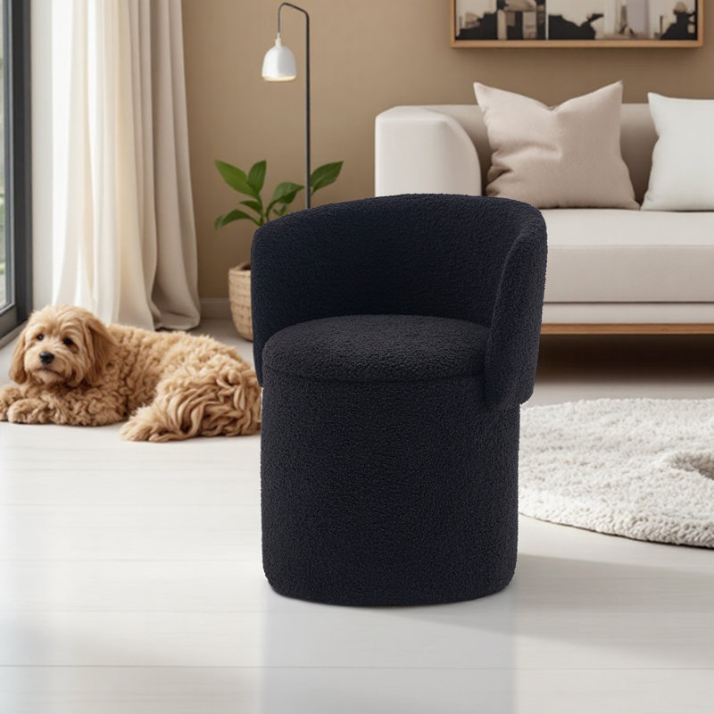Upholstered Vanity Stool with Storage, Black