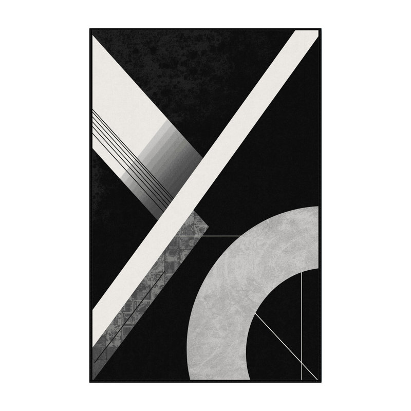 Machine Washable Carlstadt Modern & Contemporary Geometric Rug in Black – Black Binding, 2x5
