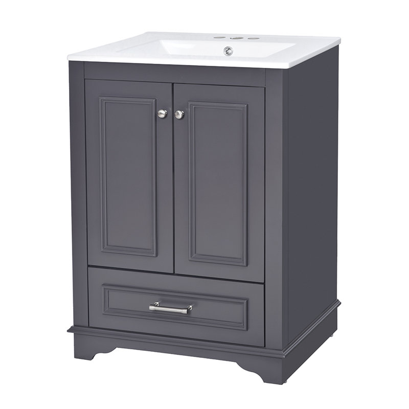Meuble-lavabo autoportant moderne avec poignées en céramique, Bleu gris