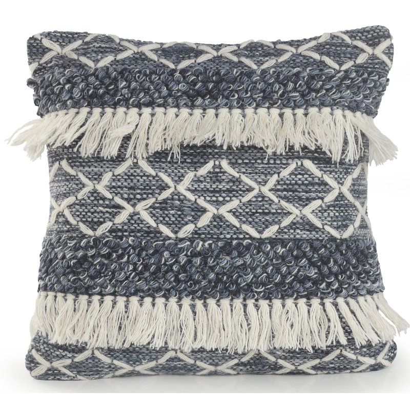 Navy and Ivory Embroidered Wool Square Throw Pillow