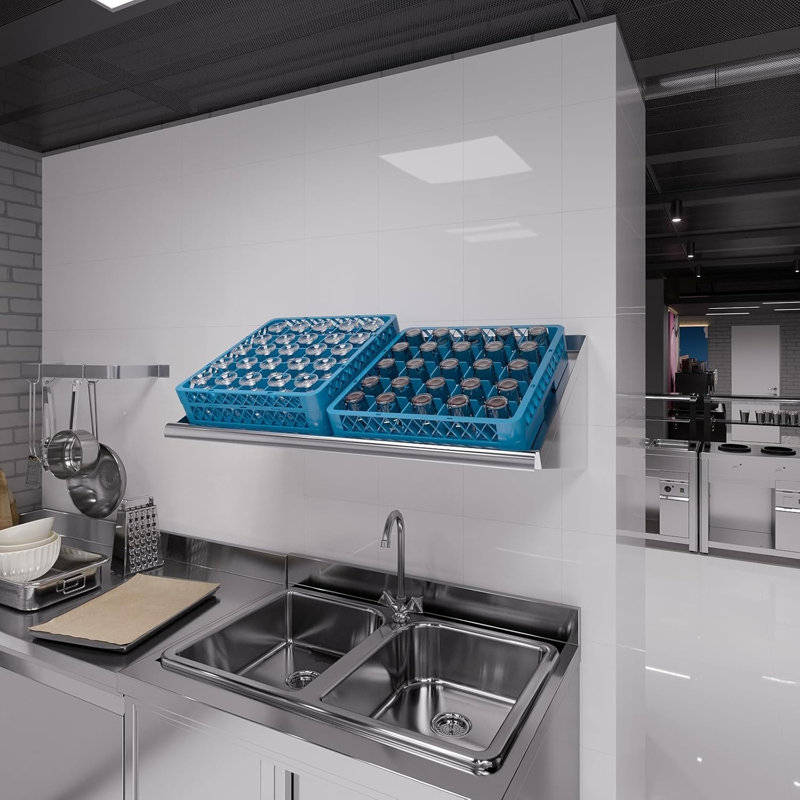 Étagère murale en verre incliné en acier inoxydable de 42 po de large avec sorties de drain Express KitchQuip - Convient à 2 supports (certifié NSF)