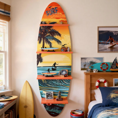 52''H Surfboard Wall Shelf with Printed Surface