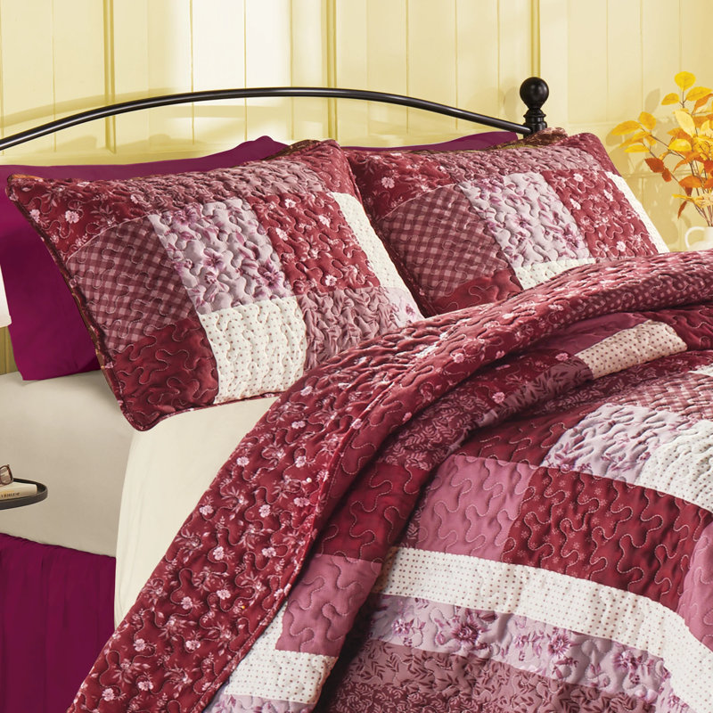 Charlotte Burgundy Floral Patchwork Polyester Standard Pillow Sham