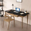 Bureau rectangulaire en bois massif noir avec 2 tiroirs Burlywood-158492579