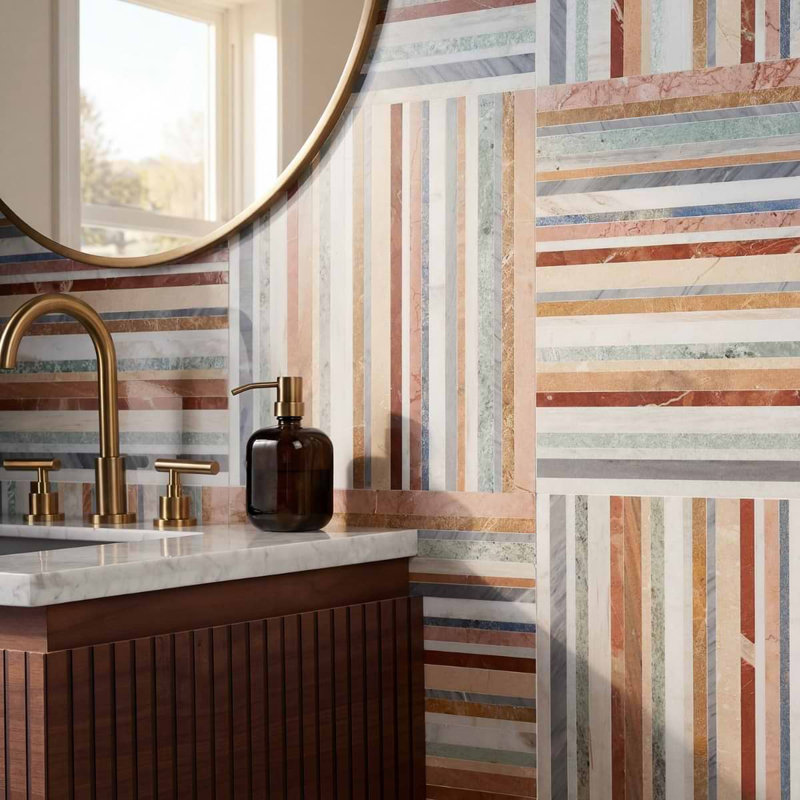 Isla Sunset Multicolor 16x16 Polished Marble Mosaic Tile, Sunset