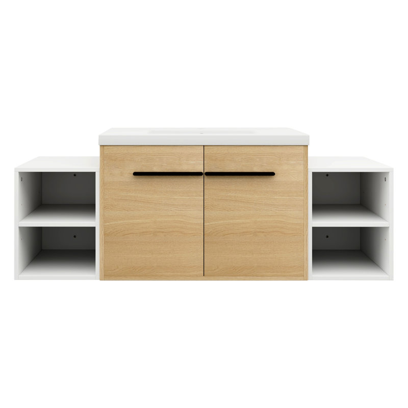 Meuble-lavabo mural avec lavabo Ã  comptoir en rÃ©sine, 54", Oak