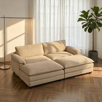 Shugar 90" W Corduroy Modular Sofa with Two Ottomans