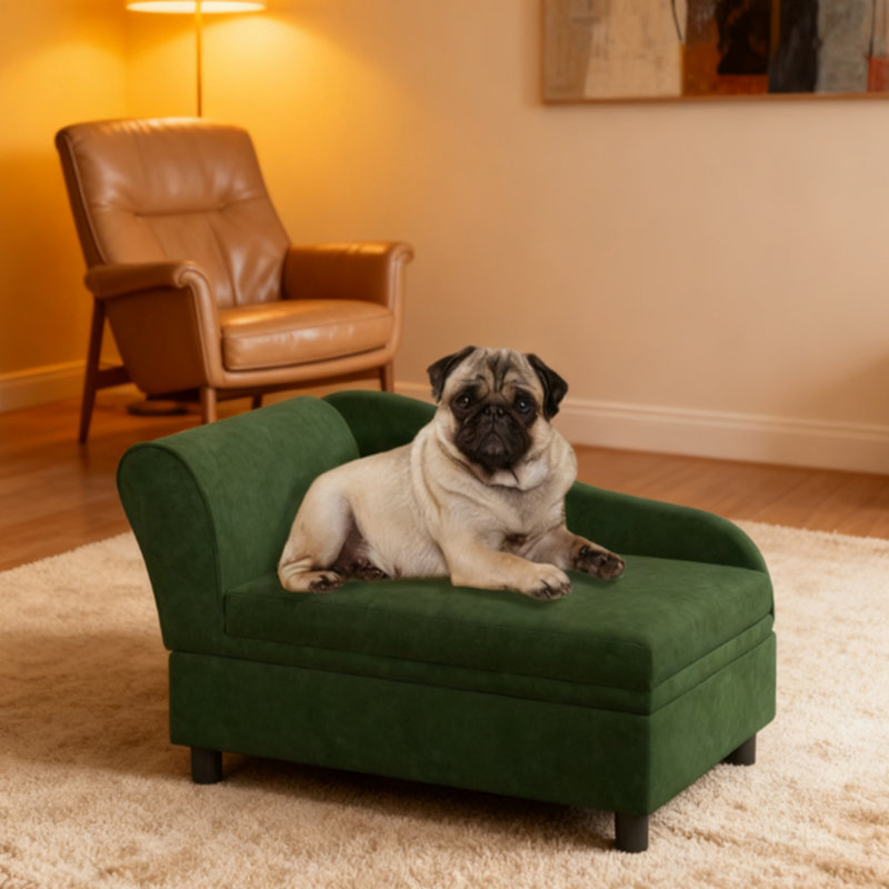 Sofa pour chien avec dossier, rangement et coussin, 29.9, Vert