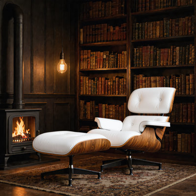 Genuine Leather Swivel Lounge Chair With Ottoman
