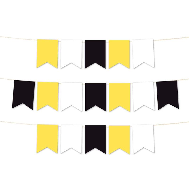 Bannière Koyal Wholesale, jaune, noir, blanc, 24 pièces, 12 pieds, douche de bébé Bumblebee Bee, Jaune / Noir / Blanc