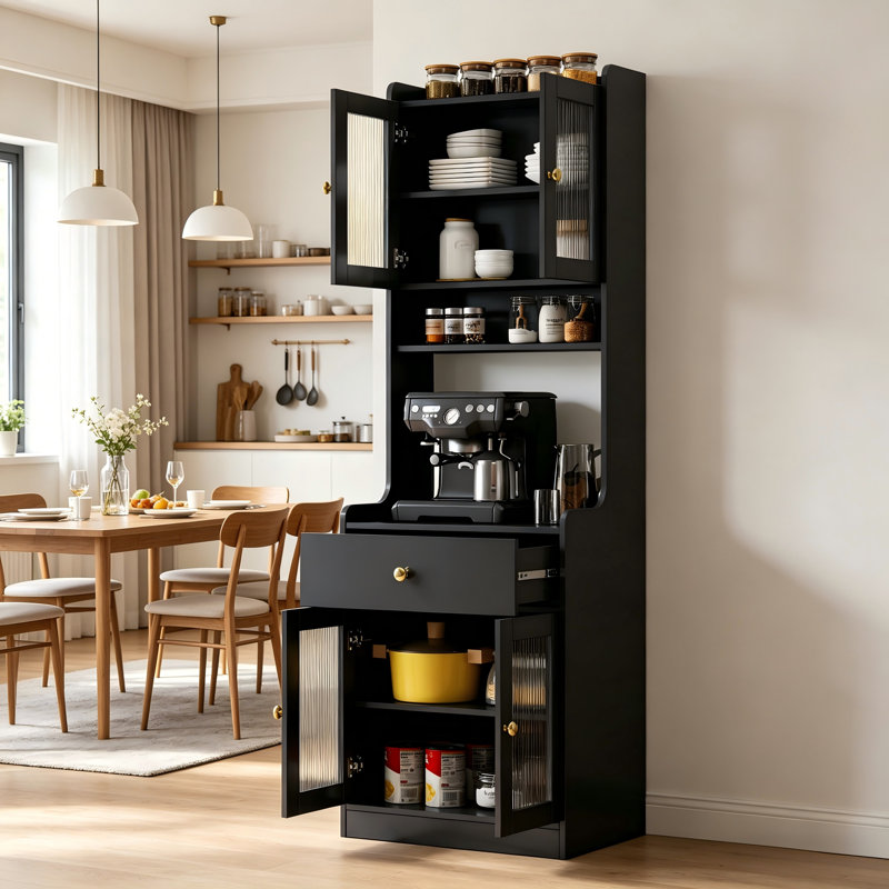 Armoire garde-manger à 2 portes et 1 tiroir StowLuxe avec compartiment ouvert et gestion des câbles, Black