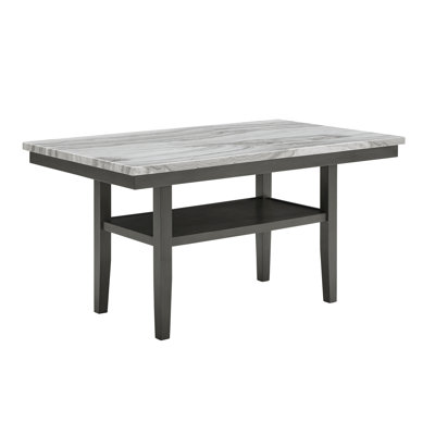 Luna 60" Rectangular Gray Faux Marble Counter Height Table with Storage Shelf & Gray Wood Legs