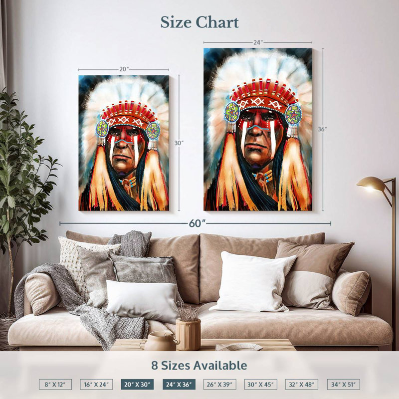 Lelar Native Indian Chief, 36" H x 24" W