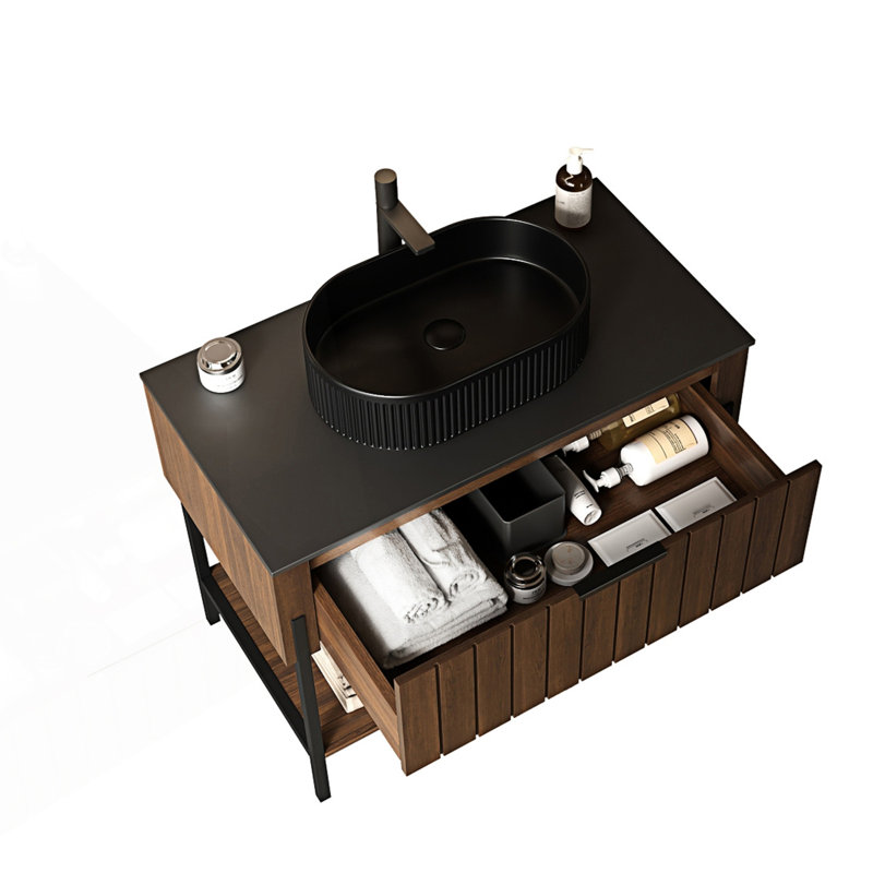 Meuble-lavabo autoportant à rayures avec tiroir