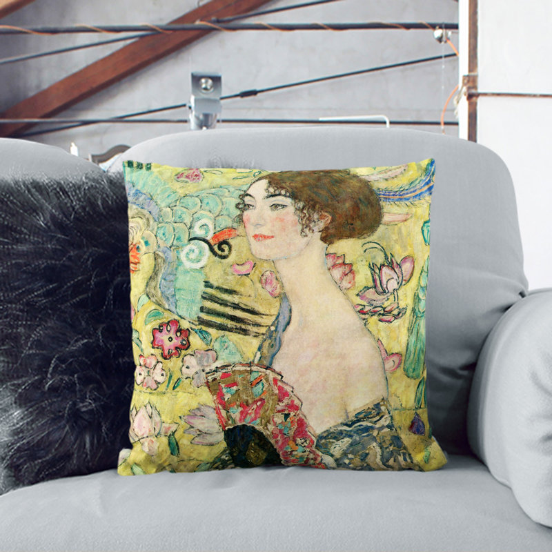 Lady with a Fan Scatter Cushion with Filling, Black, 40cm H x 40cm W x 15cm D