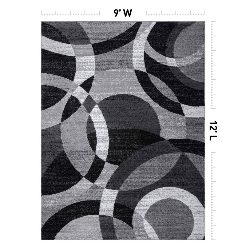 Mehul Woven Geometric Gray/Black/Ivory Area Rug - Modern Abstract Polypropylene Carpet for Living Room, Bedroom, Entryway, or Dining Room