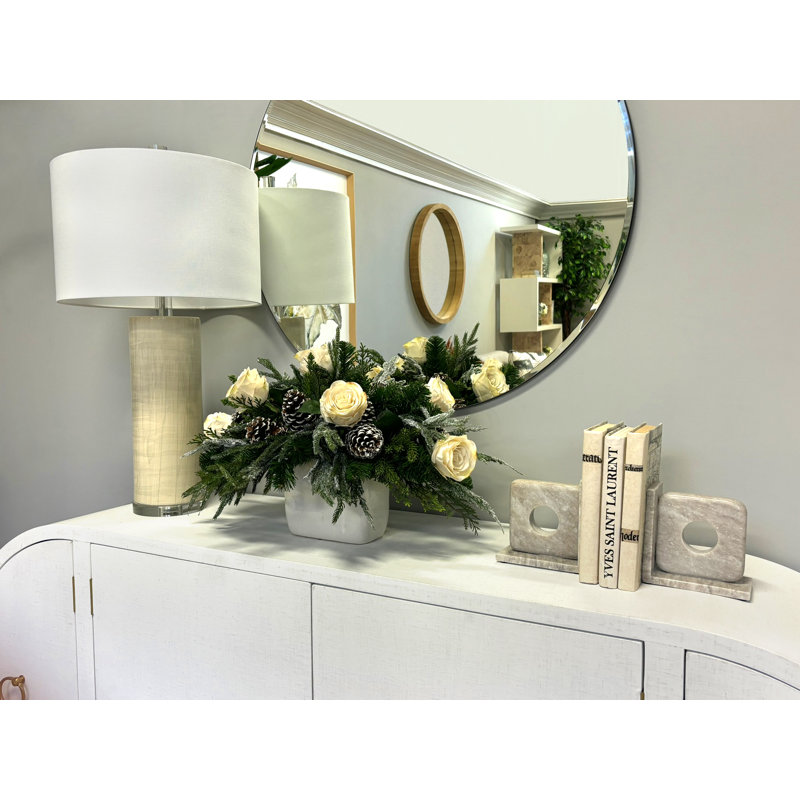 Rose, Evergreen And Cedar Holiday Arrangement