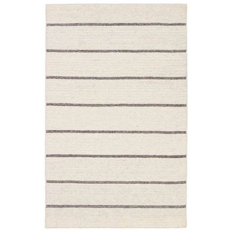Vibe By Latitude Run® Almeda Handmade Striped Cream/Dark Gray Area Rug, Rectangle 9' x 12'