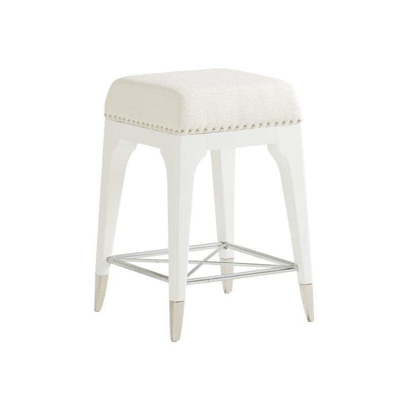 White Wood and Metal Transitional Counter Stool