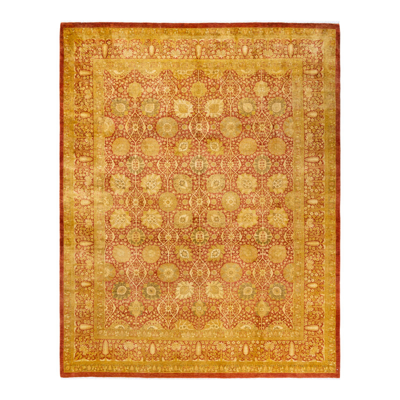 Tapis orange noué à la main de conception unique 8 pi 1 po x 10 pi 3 po Keenan